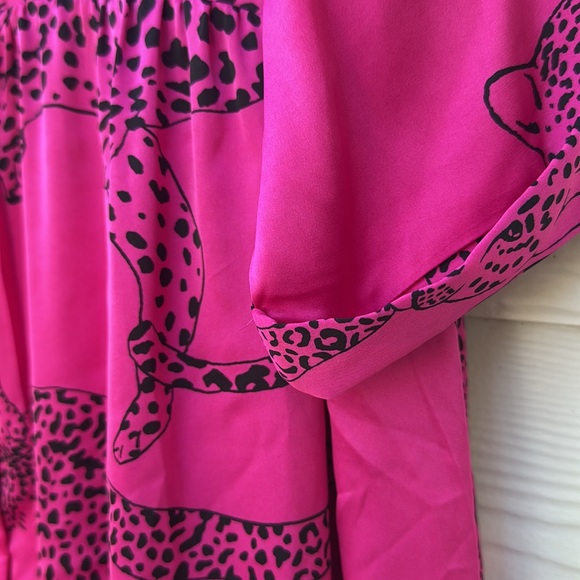 NEW WITH TAGS Pink cheetah Print Button-Up Dress ENTRO with pockets sz Large - Picture 5 of 7